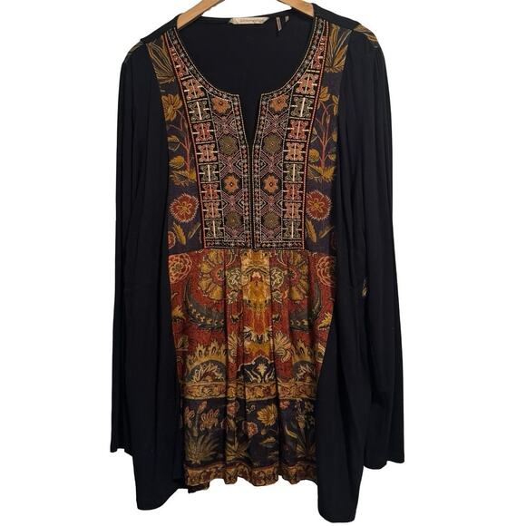 Soft Surroundings Women's 2X black plus size Embroidered Tunic Blouse Floral - Picture 1 of 5